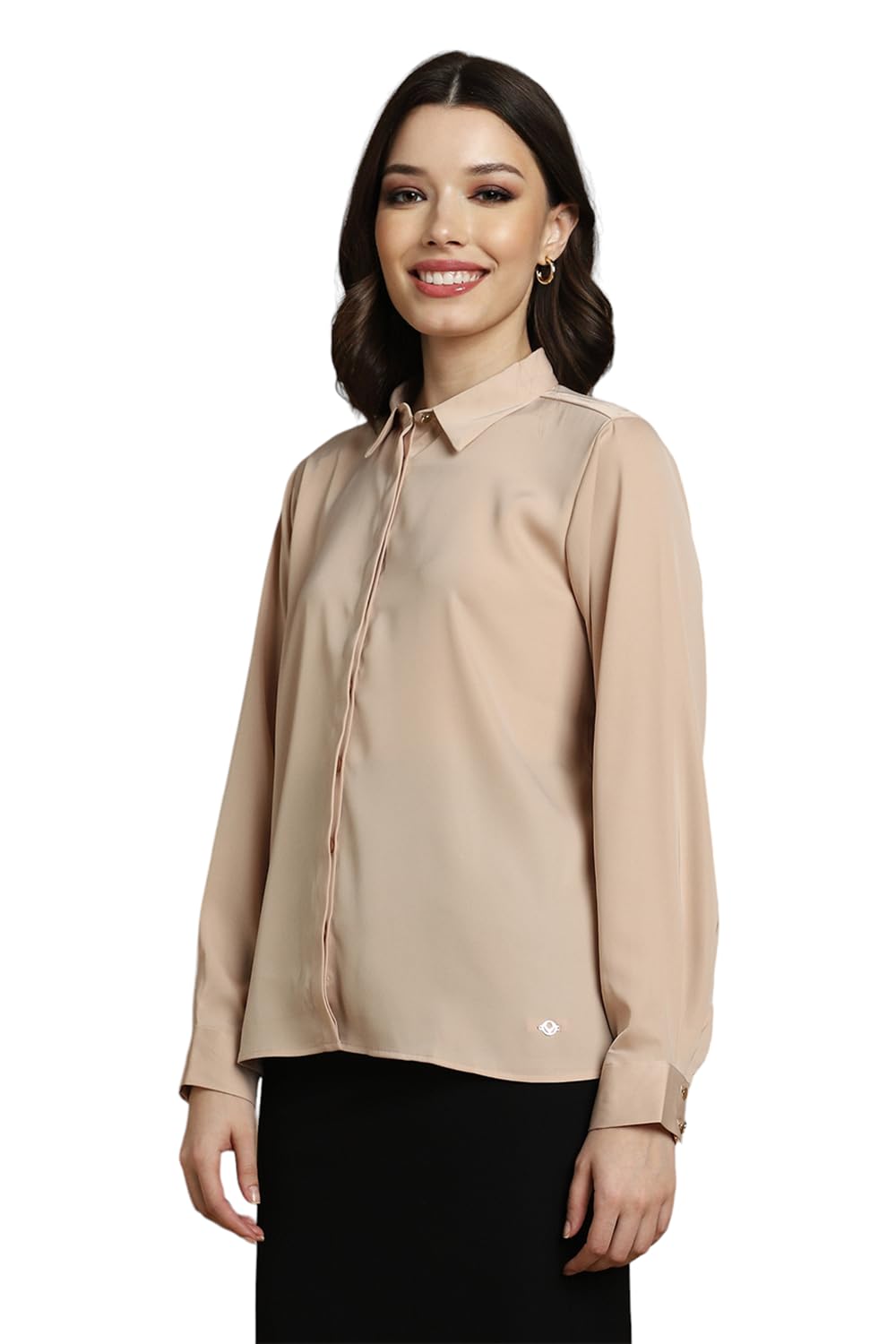 Allen Solly Women's Beige Plain Long Sleeve Formal Shirt