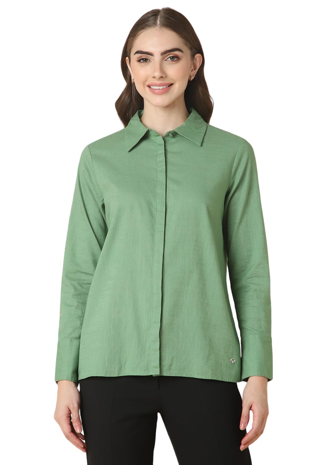 Allen Solly Women's Green Plain Long Sleeve Formal Shirt