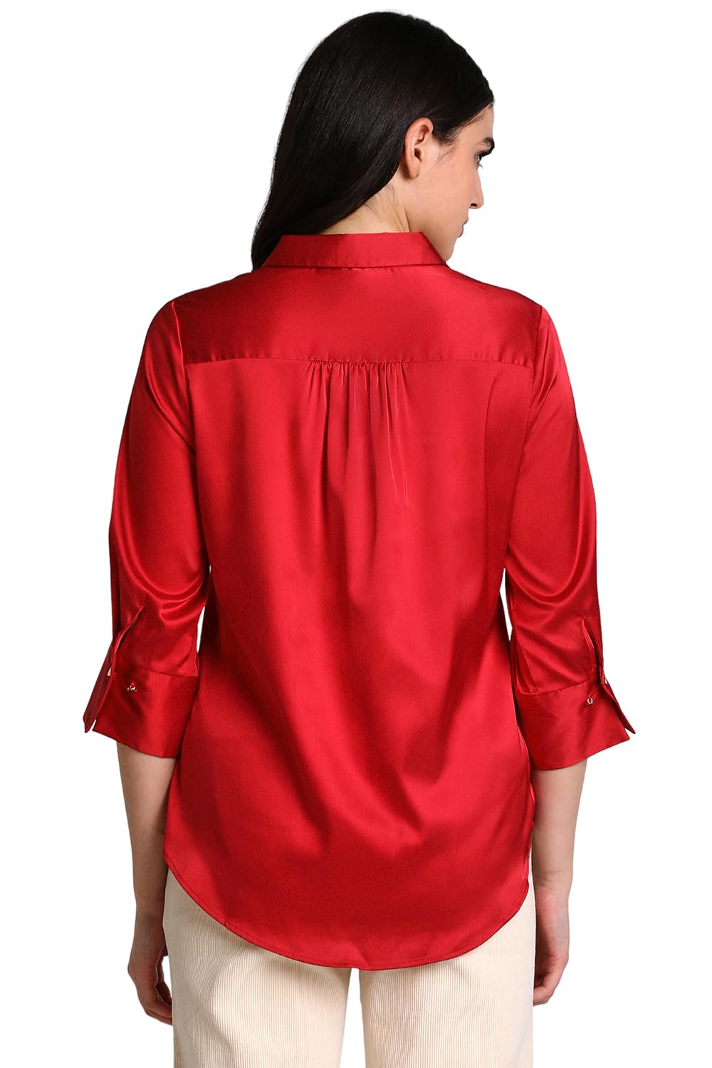 Allen Solly Women's Red Plain 3/4 Sleeve Casual Shirt