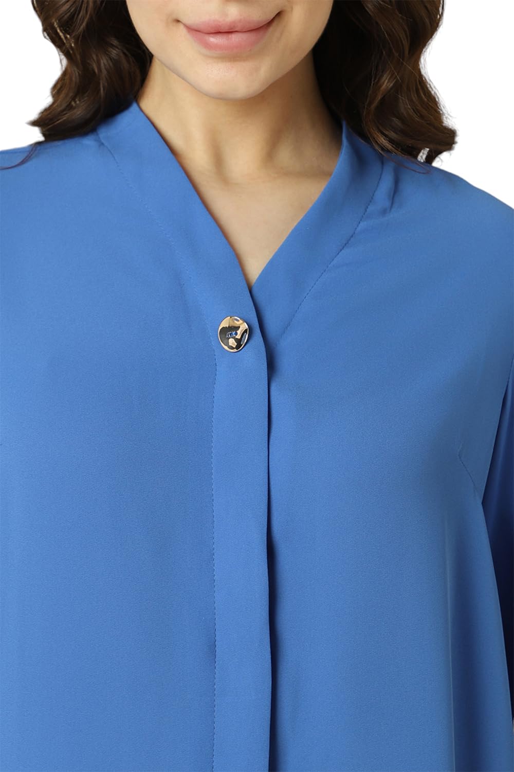 Allen Solly Women's Blue Plain Full Sleeve Formal Shirt