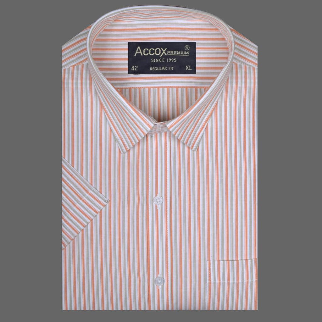 ACCOX Men's Breathable Cotton Half Sleeves Striped Regular Fit Formal Shirt for Men (O_GCR408)