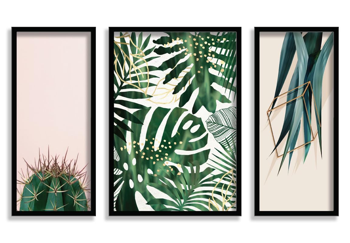 SAF paintings Tropical Leaves Modern Art Black frame painting for Wall Decoration SA-SANFS33512