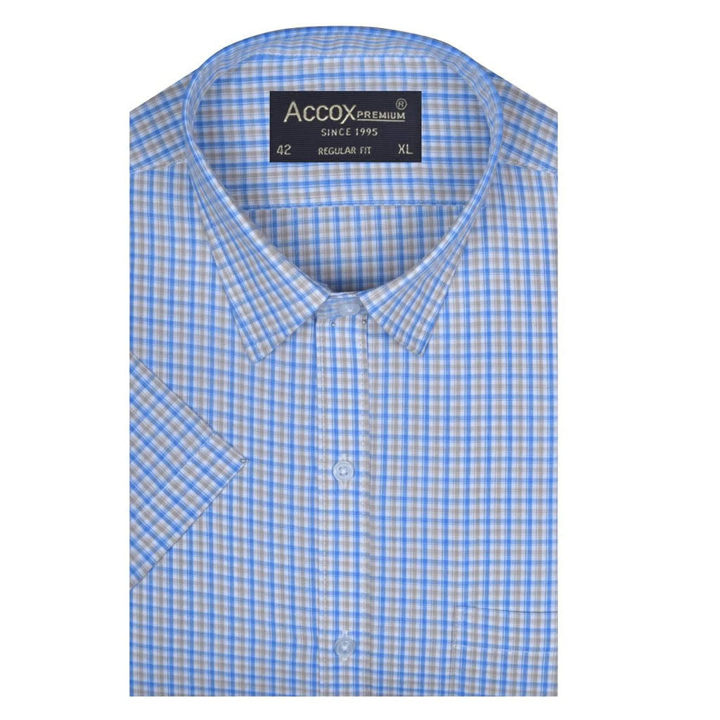 ACCOX Men's Breathable Cotton Half Sleeves Checkered Regular Fit Formal Shirt for Men (O_GCR406)