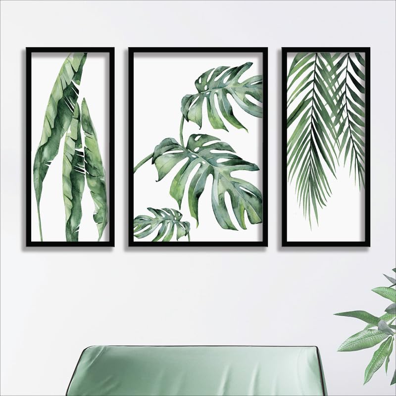 SAF paintings Tropical Leaves Modern Art Black frame painting for Wall Decoration SA-SANFS33507