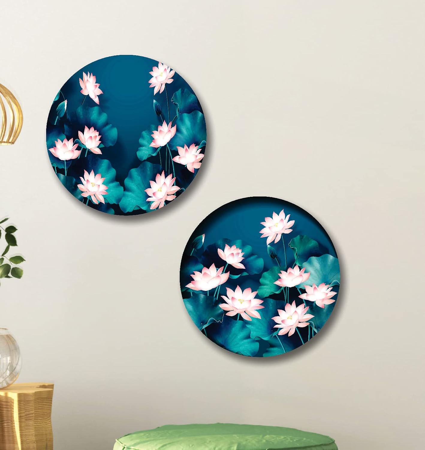 SAF paintings Round Shape Lotus Flower MDF Wall Painting for Living Room 12X12 inch LRB28-L2