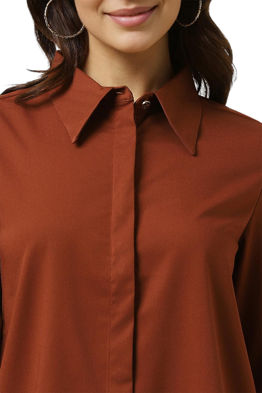 Allen Solly Women's Brown Plain Long Sleeve Formal Shirt