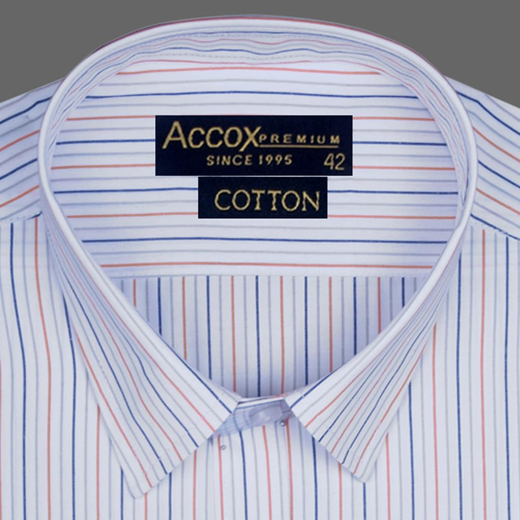 ACCOX Premium Breathable Cotton Half Sleeves Striped Checkered 3 Line Orange Blue Formal Regular Fit Shirt for Men (S_GCR02)