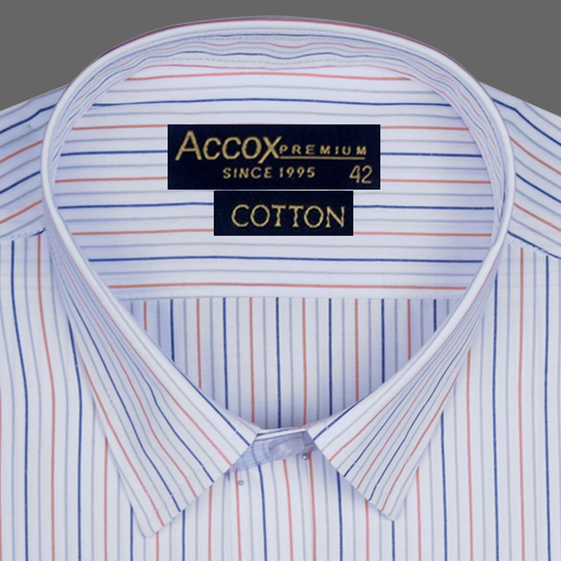 ACCOX Premium Breathable Cotton Half Sleeves Striped Checkered 3 Line Orange Blue Formal Regular Fit Shirt for Men (S_GCR02)