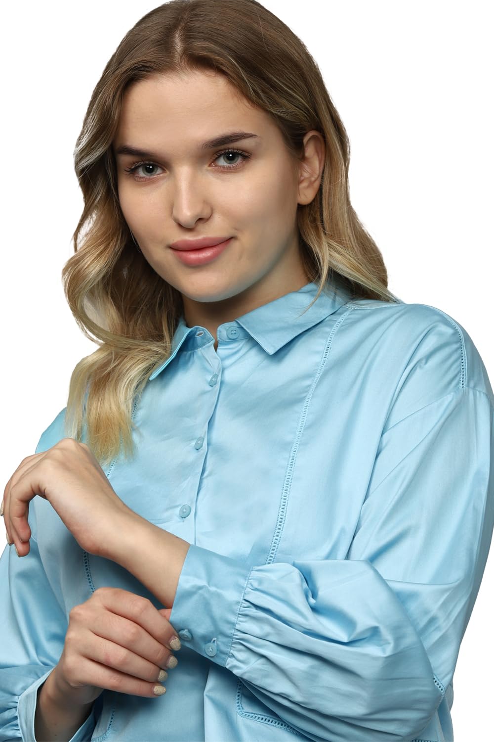 Allen Solly Women's Blue Plain Long Sleeve Casual Shirt
