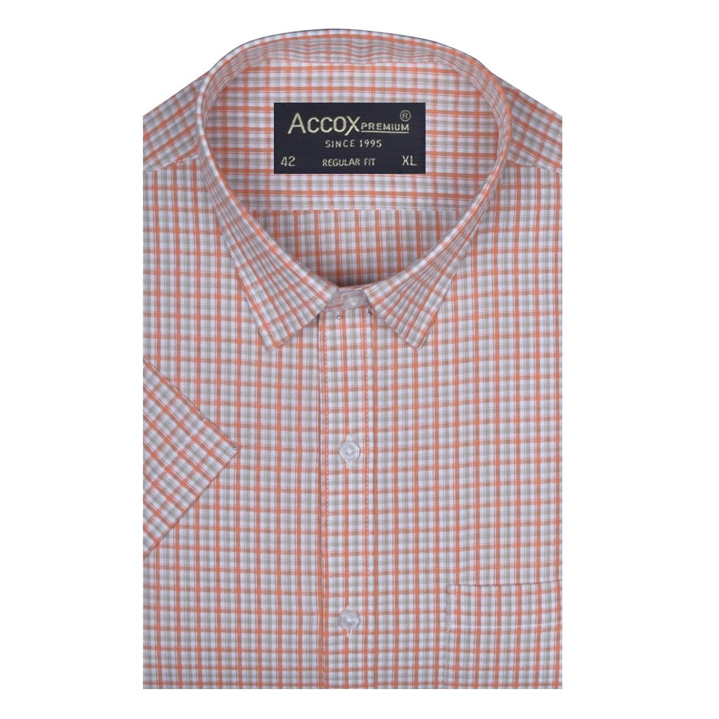 ACCOX Men's Breathable Cotton Half Sleeves Checkered Regular Fit Formal Shirt for Men (O_GCR405)