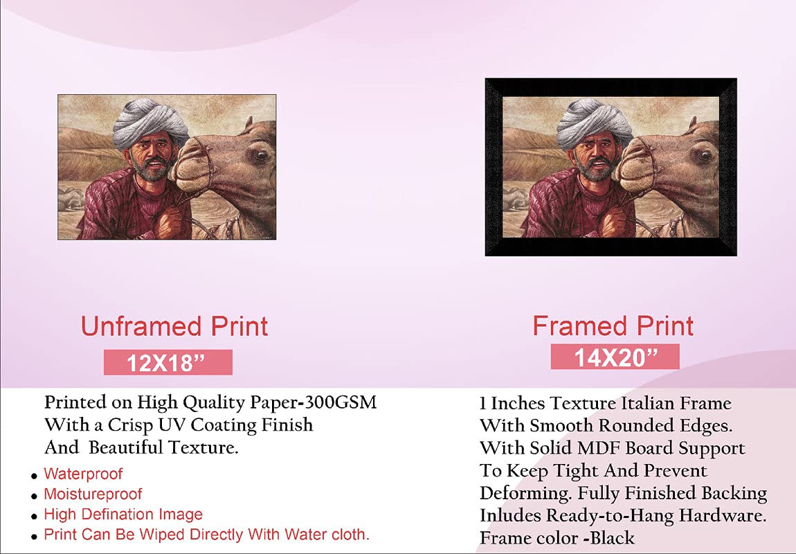 SAF paintings Rajasthani village man with camel UV Textured Synthetic Frame Painting SAFK155