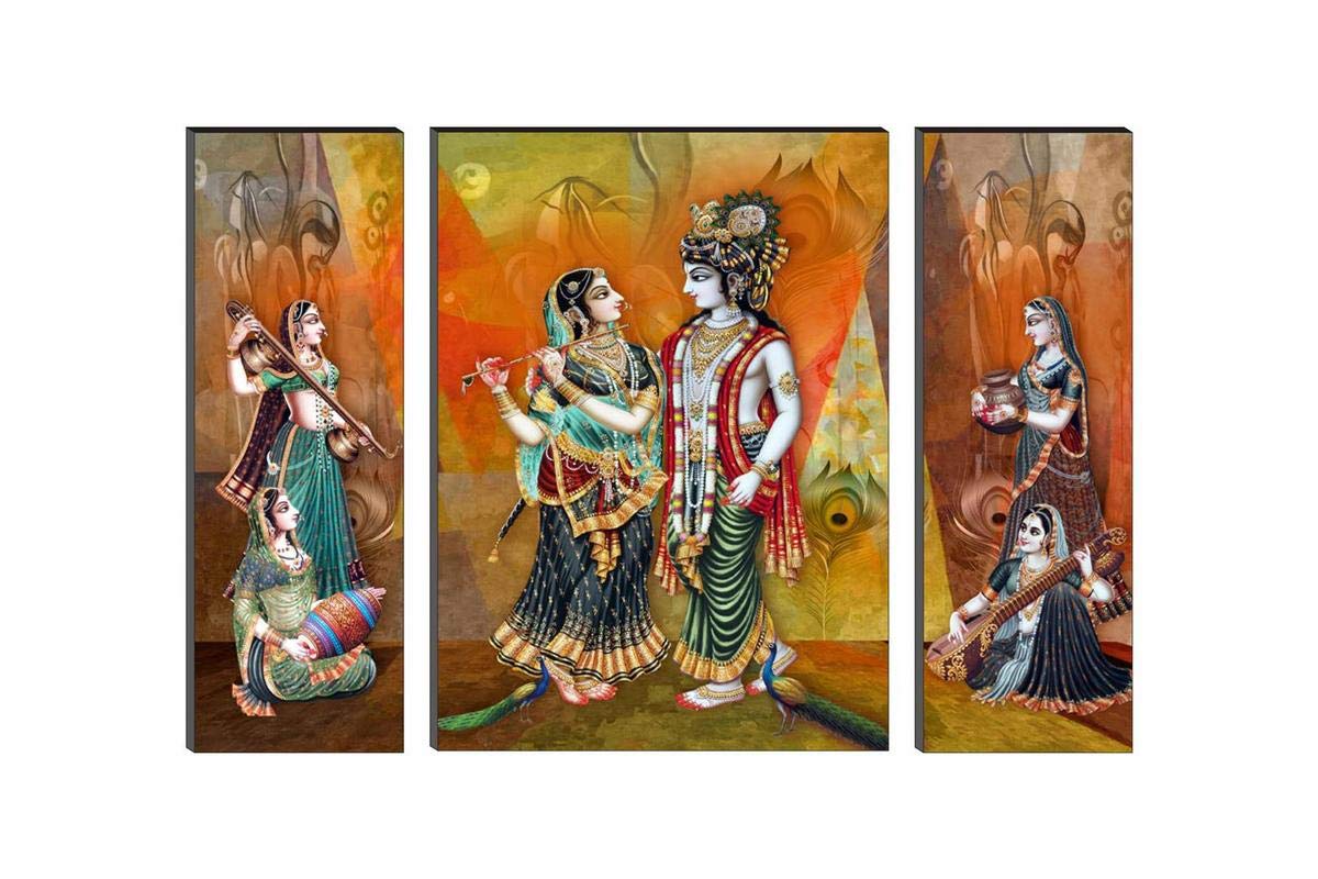 SAF paintings UV Textured Radha Krishna Set of 3 Print Framed Painting (Synthetic, 12 inch x 18 inch, Set of 3) SANFJMA56