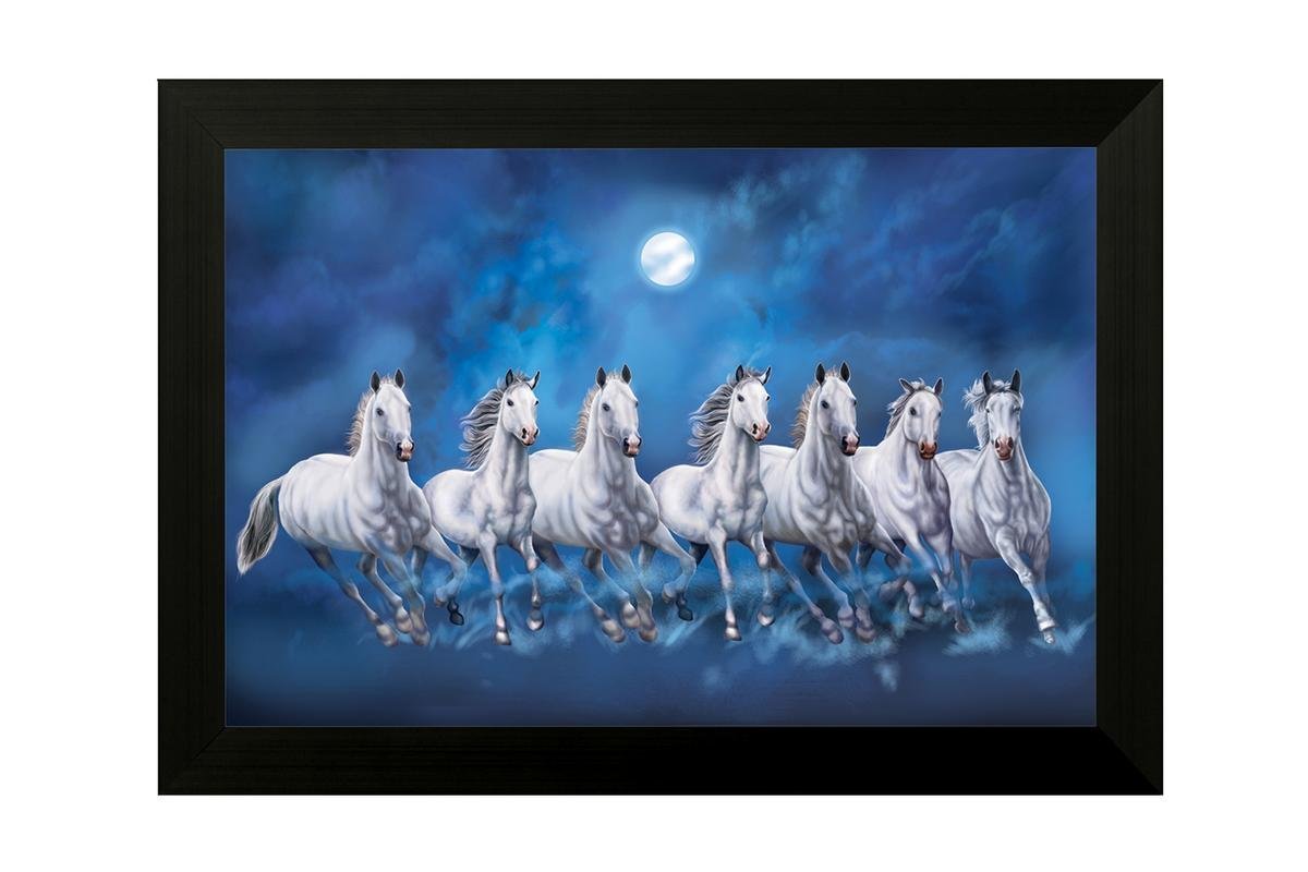 SAF paintings 6543A Seven Running Horses||vastu Painting for Home and Office| Frame framed painting(Wood,35x 2X 50Cm Framed Painting) SANF-6543A(Multicolor)