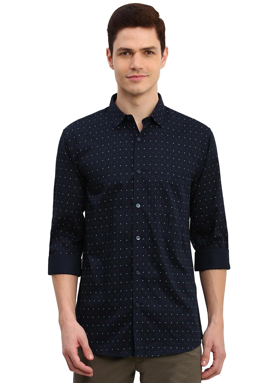 Allen Solly Men's Slim Fit Printed Full Sleeve Formal Shirt
