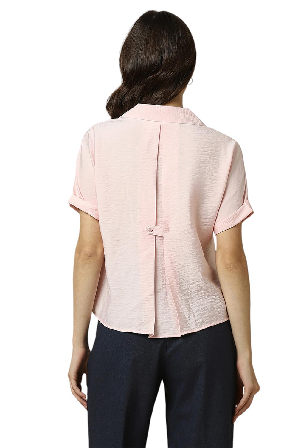 Allen Solly Women's Pink Plain Short Sleeve Casual Shirt