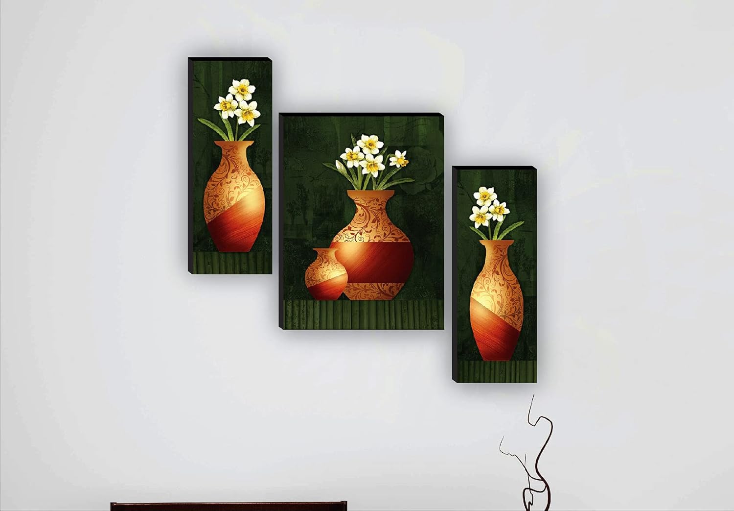 SAF paintings Set of 3 Flower Pot UV textured Paintings for living room with frame Painting 12 Inch X 18 Inch SAF-JMS66
