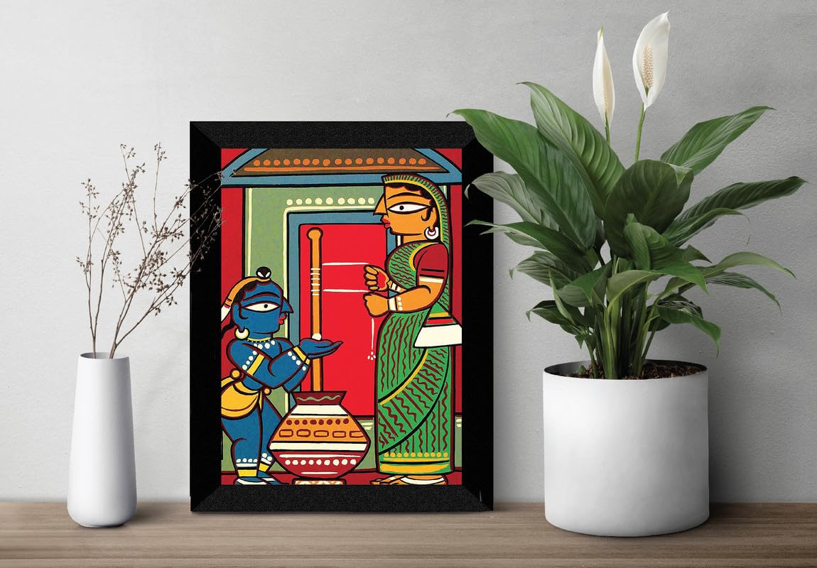 SAF paintings Religious Mother Yashoda and Young Krishna Black frame painting for Wall SA-SANFK33303