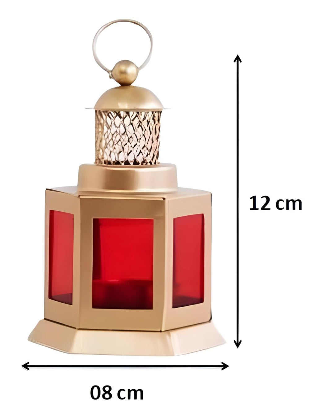 K.N Creation Stylish Moroccan Iron Hanging Lantern Tealight Candle Holder with Colored Glass | Perfect for Home & Office Diwali, Christams Decorations - Golden & Red