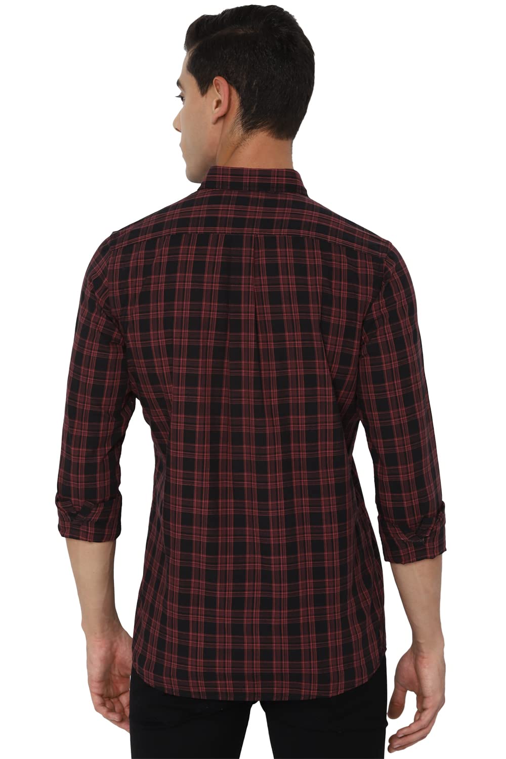 Allen Solly Men Maroon Custom Fit Check Full Sleeves Casual Shirts