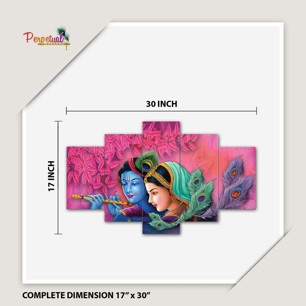perpetual Radha Krishna Paintings for Wall Decoration - Set Of Five, 3d Scenery Vastu Painting for Living Room Large Size with Frames for Home Decoration, Hotel, Office (75 CM X 43 CM) K5D