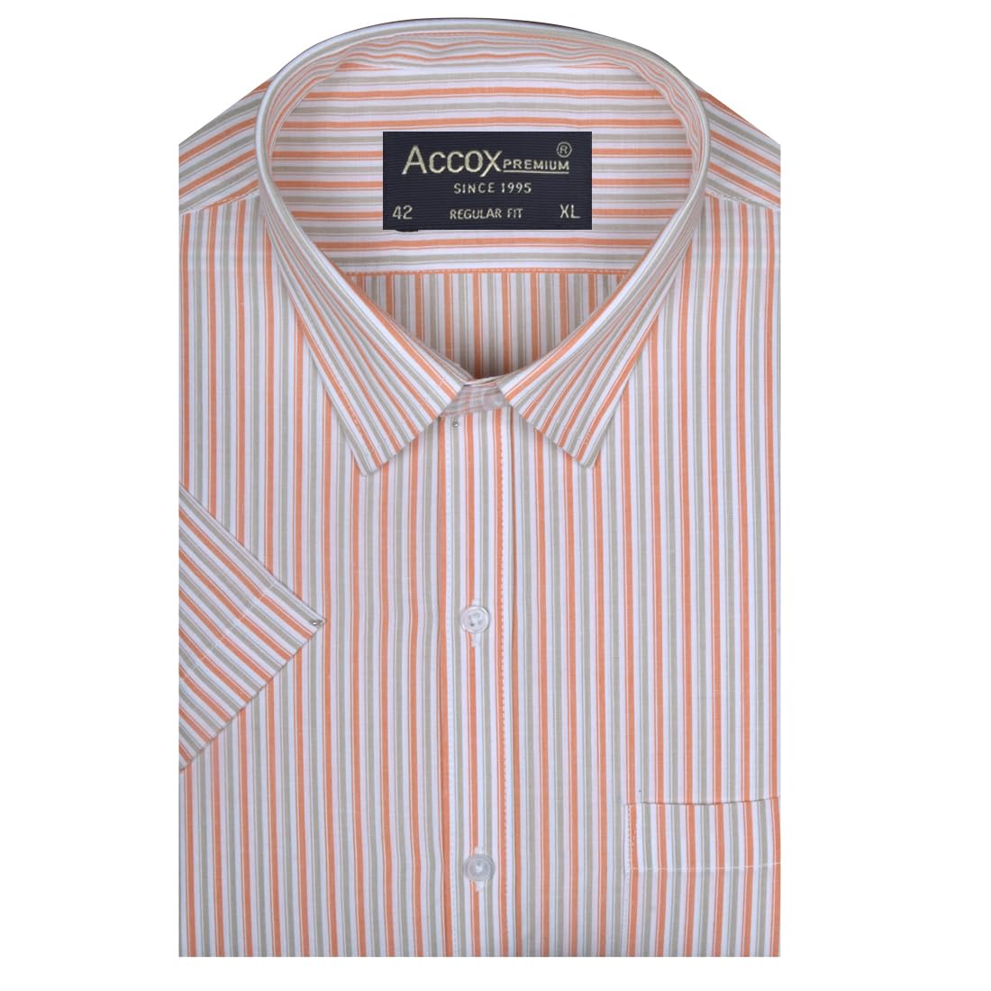 ACCOX Men's Breathable Cotton Half Sleeves Striped Regular Fit Formal Shirt for Men (O_GCR408)