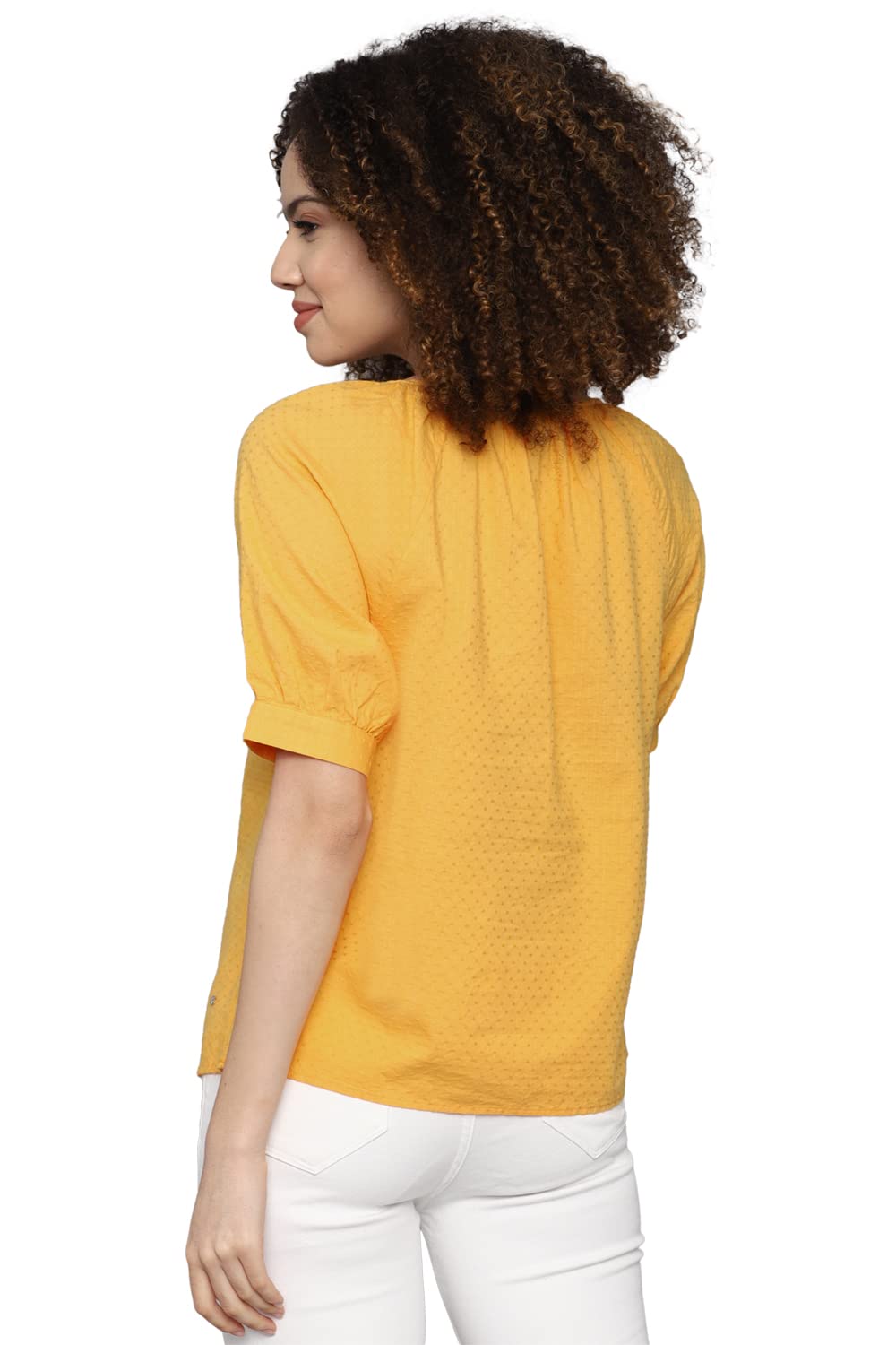 Allen Solly Women's Yellow Plain Short Sleeve Casual Shirt