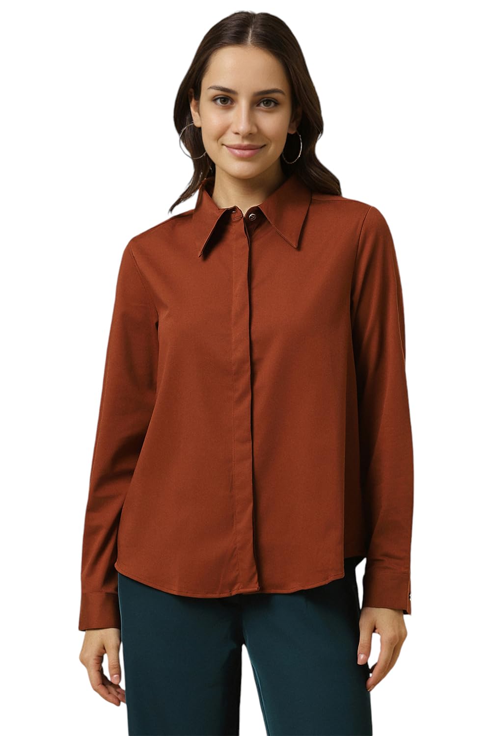 Allen Solly Women's Brown Plain Long Sleeve Formal Shirt