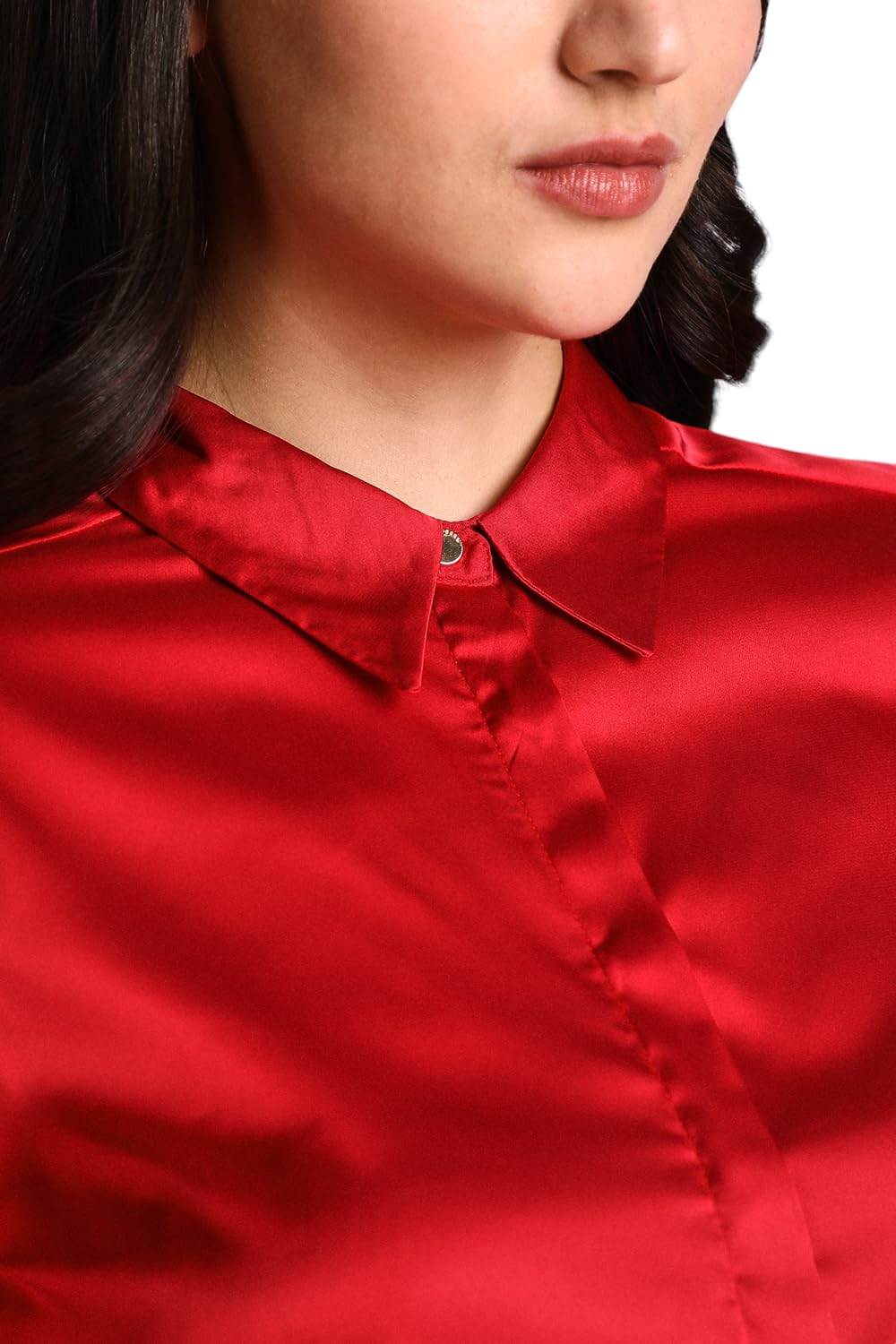 Allen Solly Women's Red Plain 3/4 Sleeve Casual Shirt