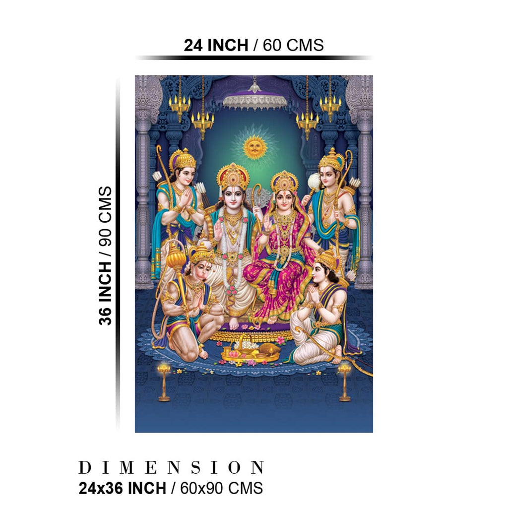 Dharvika Innovations Ram Darbar Poster Big Size for Wall Sparkle Coated Self Adhesive Waterproof Painting Vinyl Poster Without Frame (24 x 36 inch)