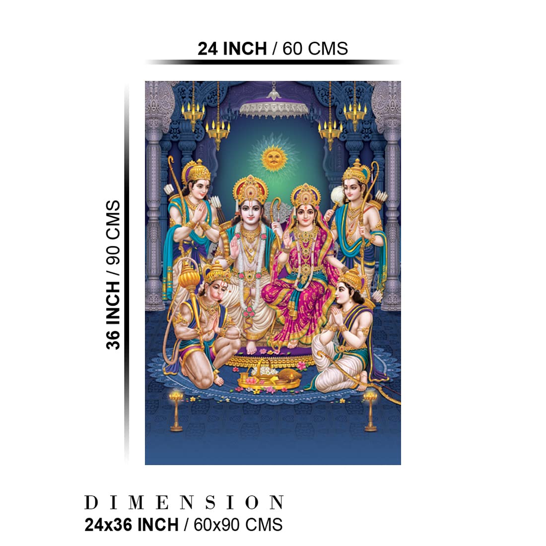 Dharvika Innovations Ram Darbar Poster Big Size for Wall Sparkle Coated Self Adhesive Waterproof Painting Vinyl Poster Without Frame (24 x 36 inch)