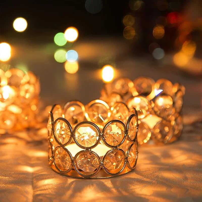 CentraLit Crystal Tealight Candle Holder for Home Decoration, Diya Diwali Decoration Items,Handcrafted Decoration Item Small T Lites Votives - Return Gift - Table Decoration (Gold (Pack of 4))