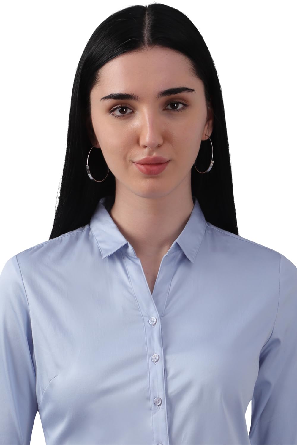 Allen Solly Women's Light Blue Plain Full Sleeve Casual Shirt