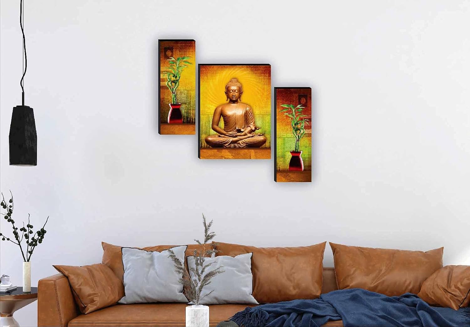 SAF paintings Set of 3 Buddha UV textured Paintings for living room with frame Painting 12 Inch X 18 Inch SAF-JMS50