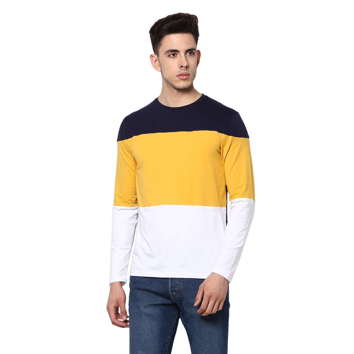 Alan Jones Clothing Men Color Block Slim Fit Stretchable Cotton Full Sleeves T-Shirt-1