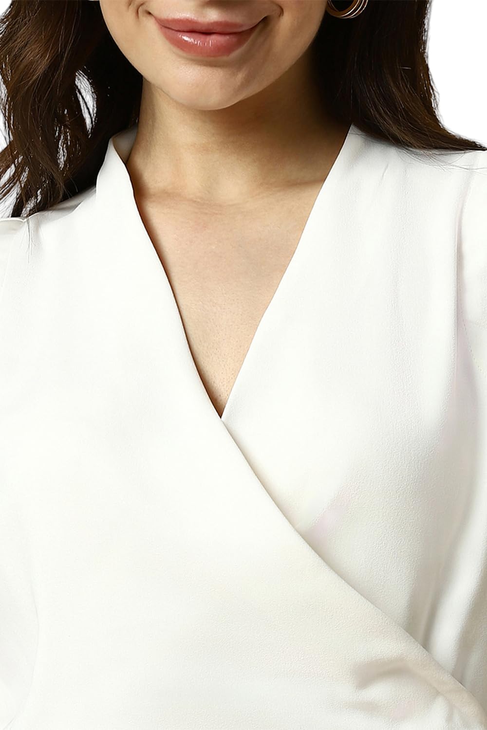 Allen Solly Women's White Plain Cut Sleeve Blouse