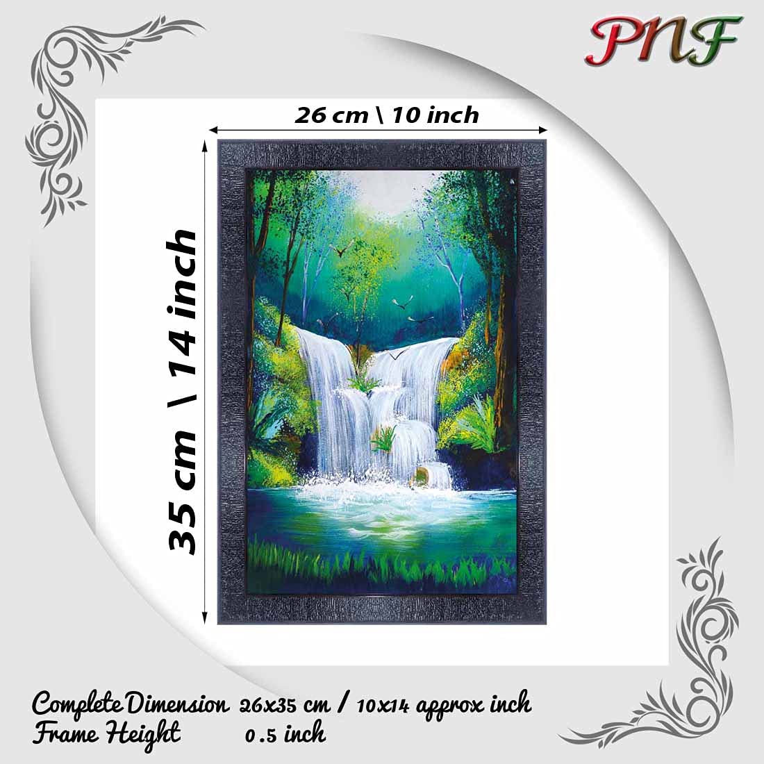 pnf Poster And Frames Vastu Waterfall Landscape Scenery Wooden Photo Frame With Acrylic Sheet | Living Room, Bedroom | Home Decoration | Best Gifting Option (10x14inch Multicolour,Synthetic) 1758