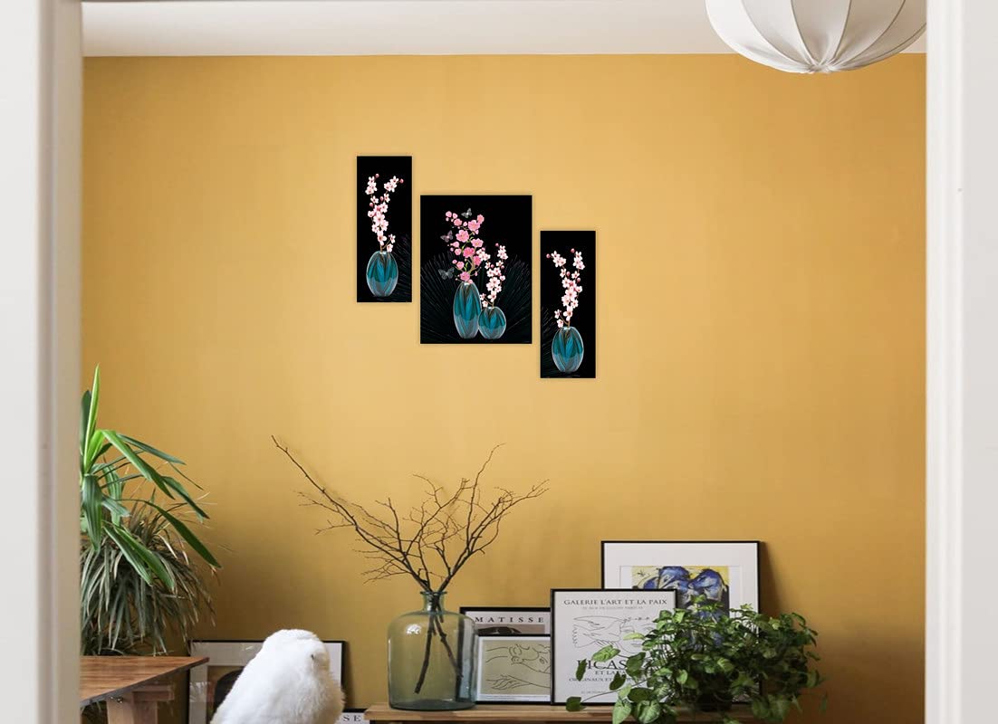 SAF paintings Set of 3 Flower UV Tectured Multi Effect 6 MM MDF Framed Decorated Gift Item 12 Inch x 18 Inch Paintings SANFJM32429