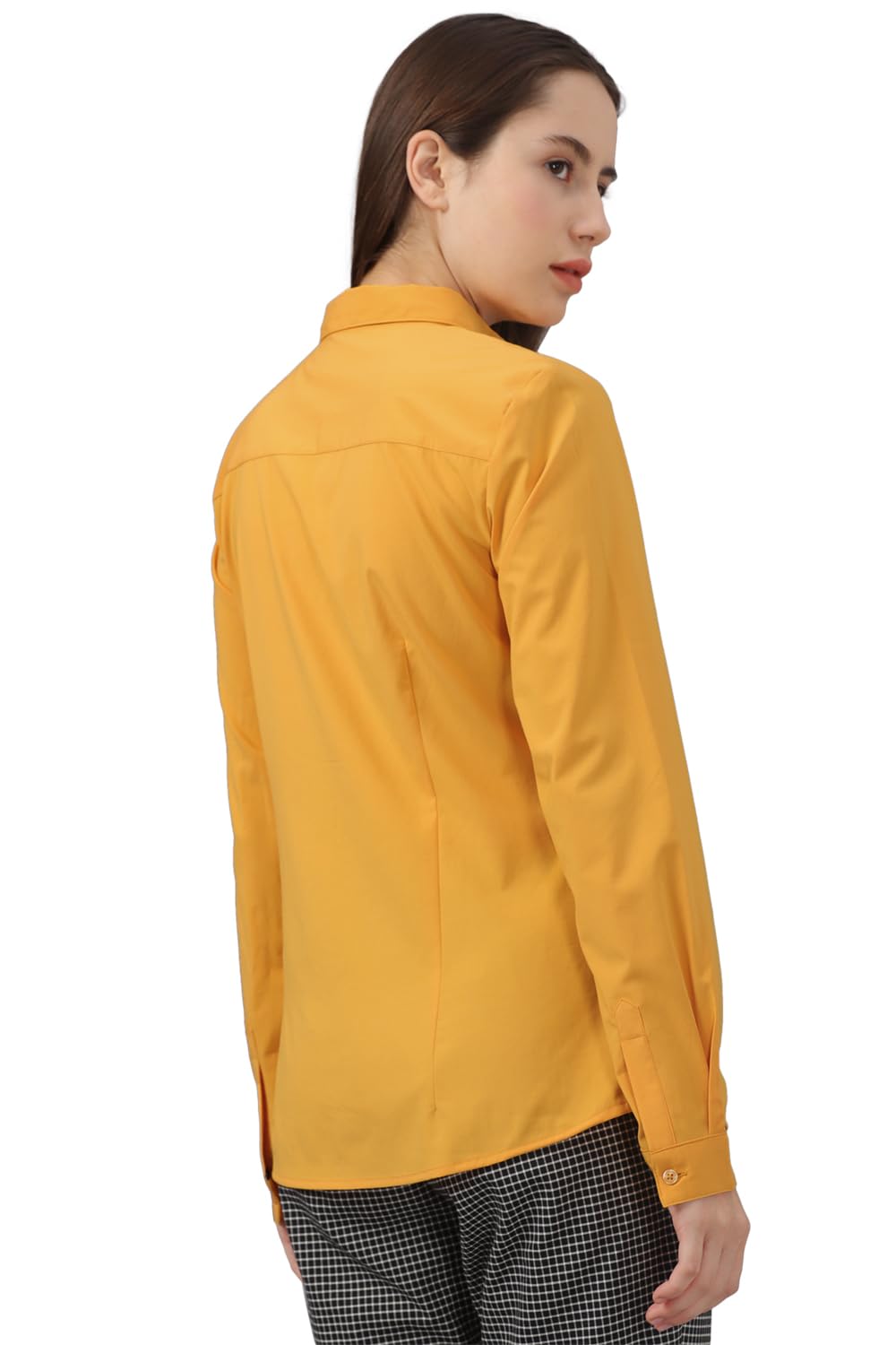 Allen Solly Women's Polyester Yellow Plain Long Sleeve Casual Shirt