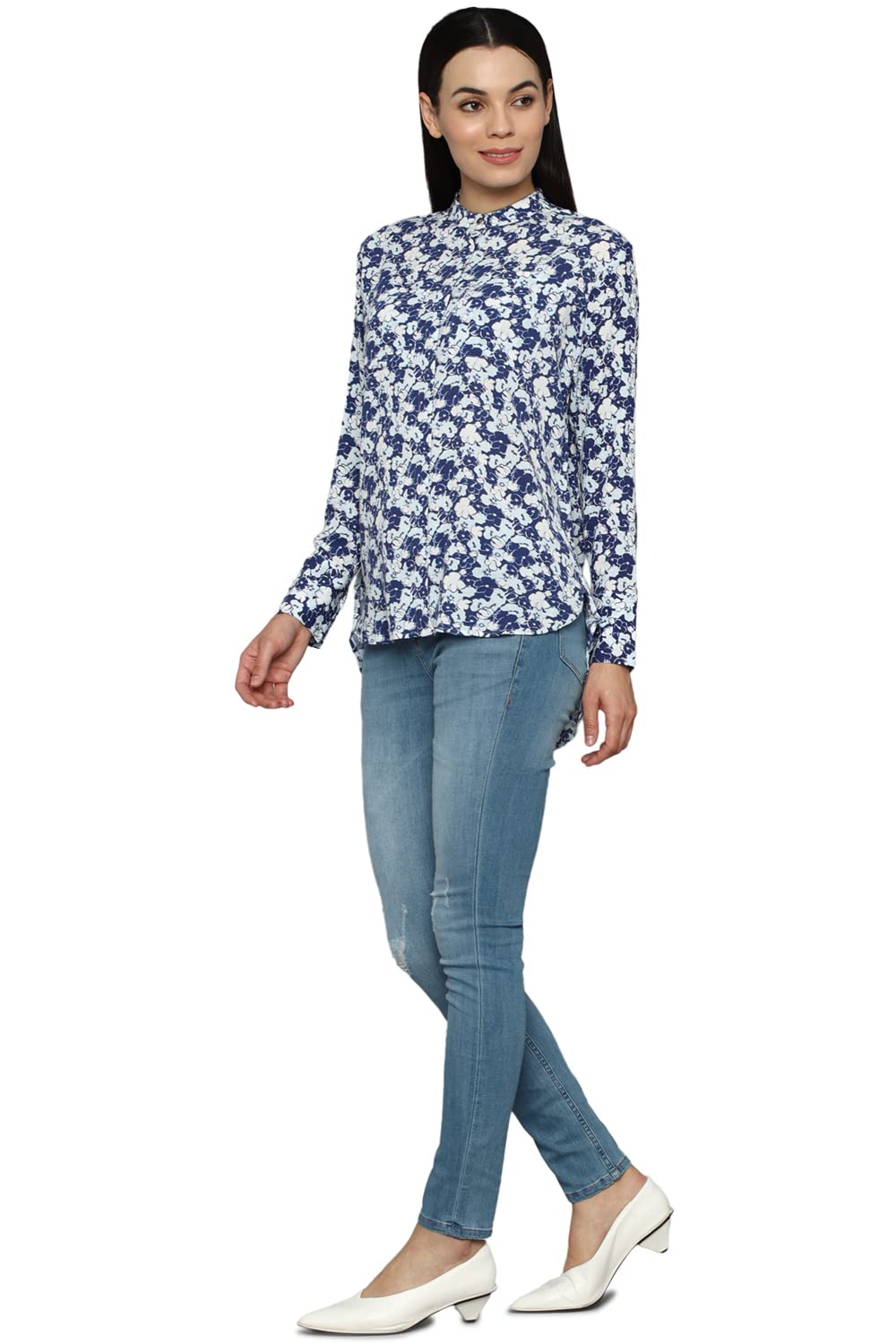 Allen Solly Women's Navy Printed Long Sleeve Casual Shirt