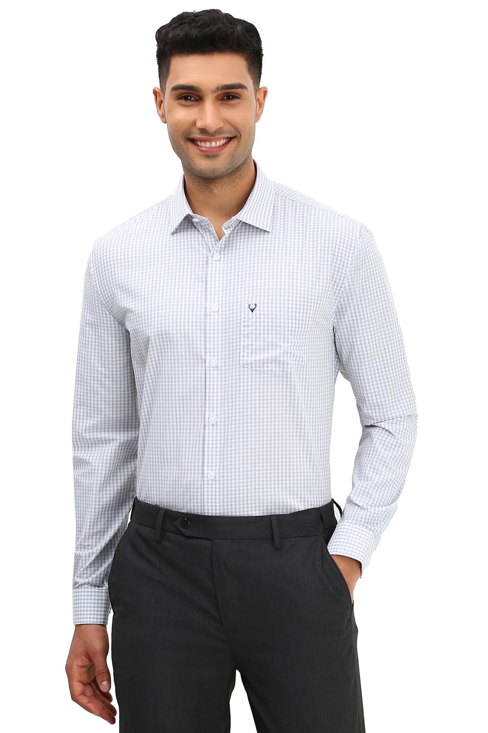 Allen Solly Men Grey Slim Fit Check Full Sleeves Formal Shirts