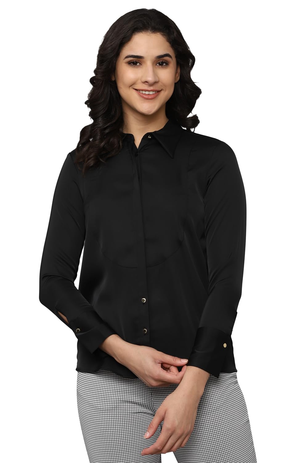 Allen Solly Women's Black Plain Long Sleeve Casual Shirt