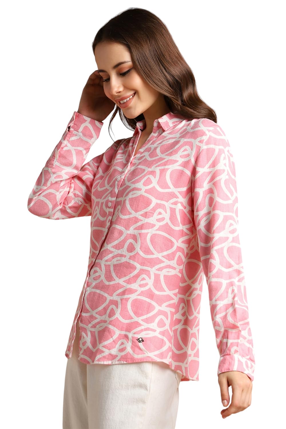 Allen Solly Women's Pink Printed Full Sleeve Casual Shirt