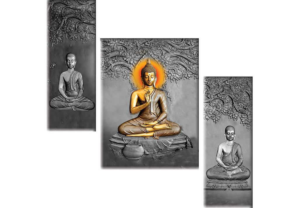 SAF paintings Set Of 3 Lord Buddha MDF UV Textured Digital Reprint Painting For wall Decoration,Home decor and Office OL-SANFJM31561