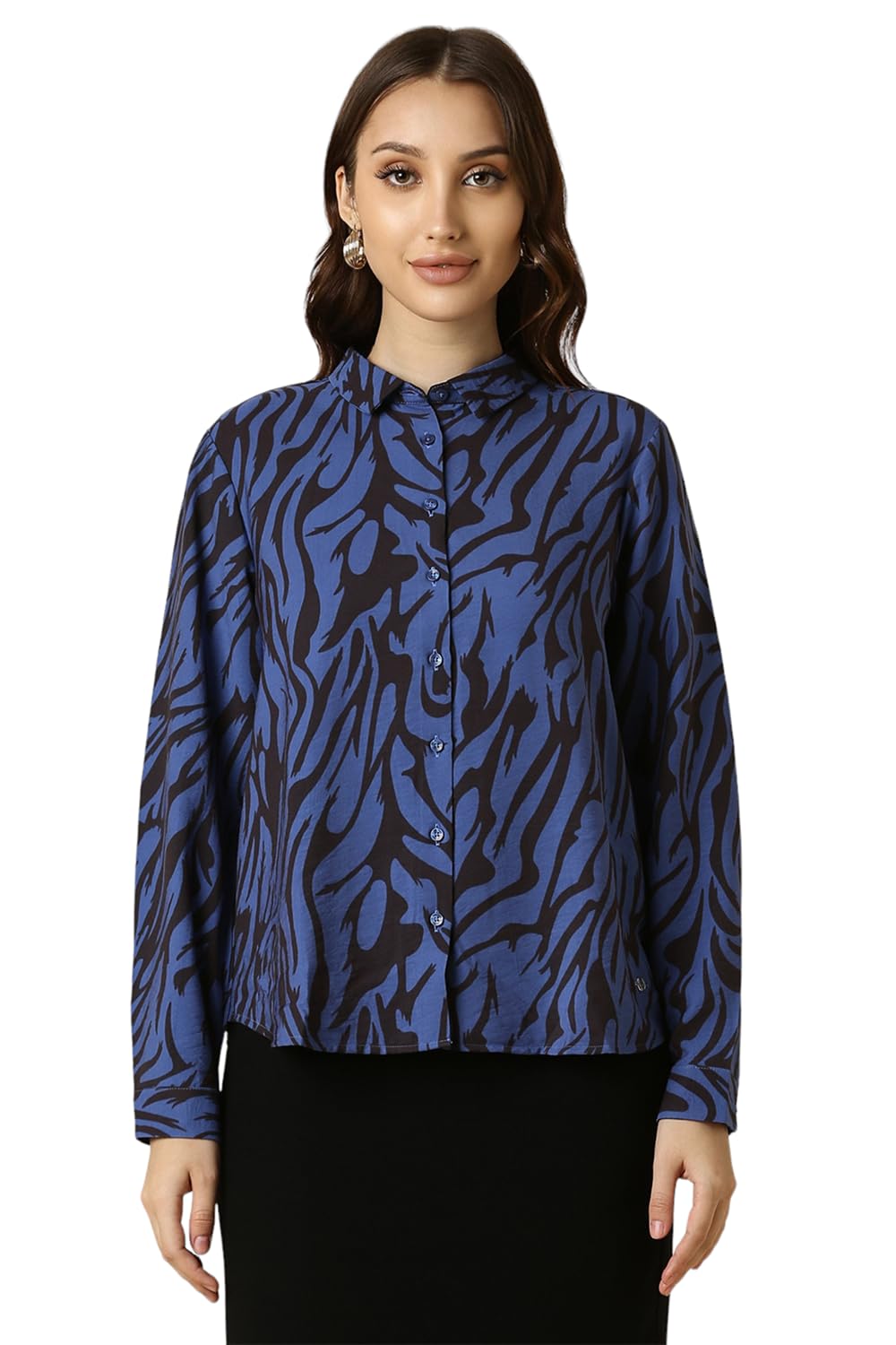 Allen Solly Women's Blue Printed Long Sleeve Formal Shirt