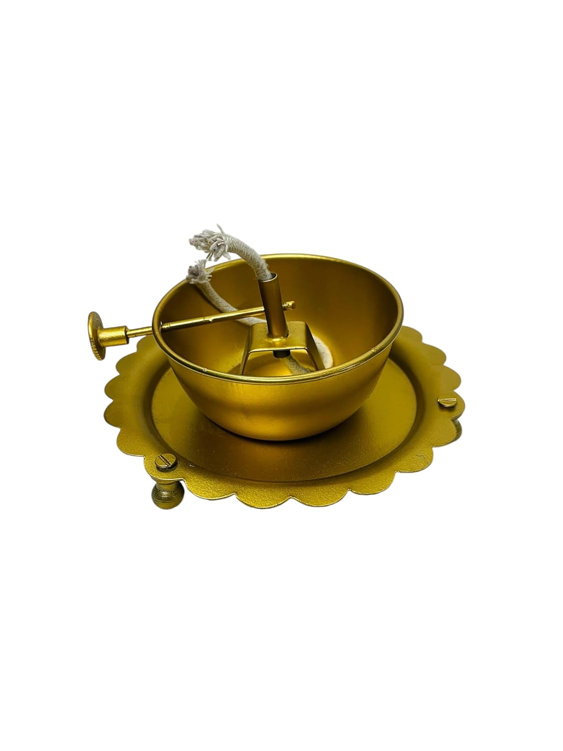 Akhand Jyot Diya, Wick Lifting Screw Lever Metal, 250ml Capacity Glass Lamp for Pooja, Diwali Lighting