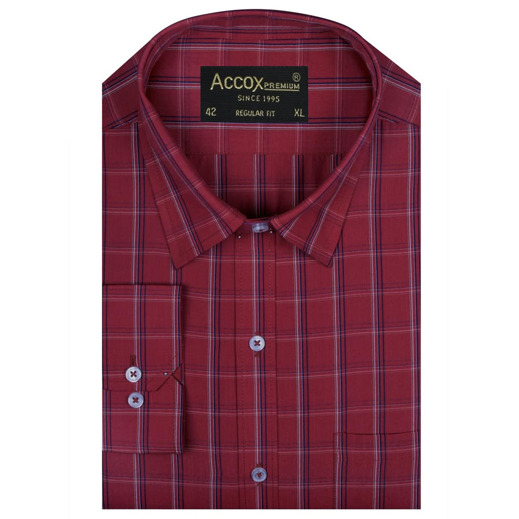 ACCOX Men's Breathable Cotton Full Long Sleeves Checkered Regular Fit Formal Shirt for Men (O_GCR392)