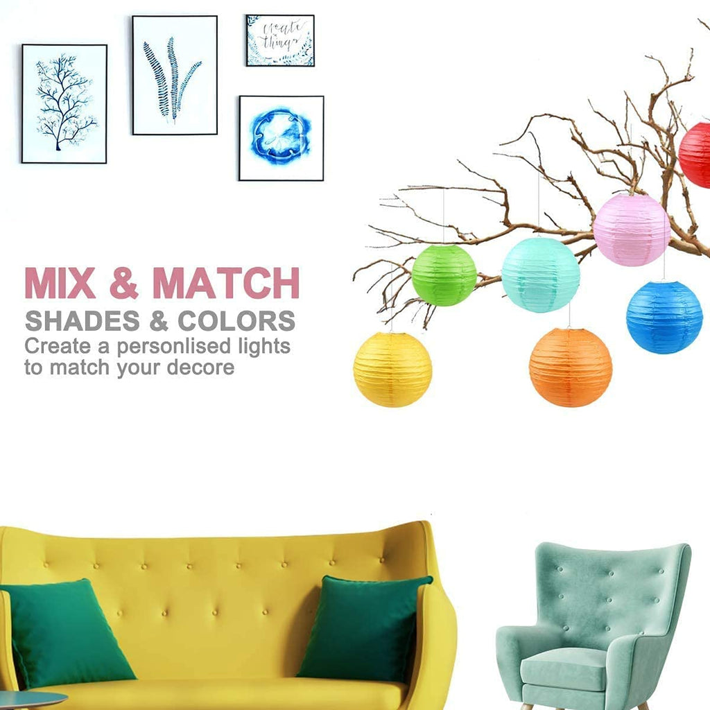 3A Featuretail Hanging Lantern Rice Paper Ball Lamp Shade (12inch, Mix Colour) - Pack of 5