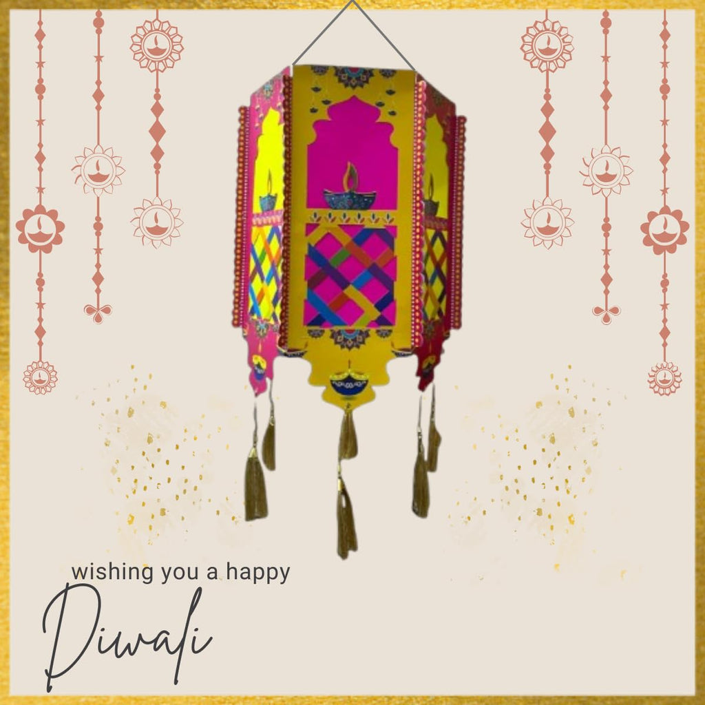 Hexagon Diwali Lantern/Akash Kandil - Multi Color (48X28X28 CM) DIY Make in India Project by VG Decor Articles