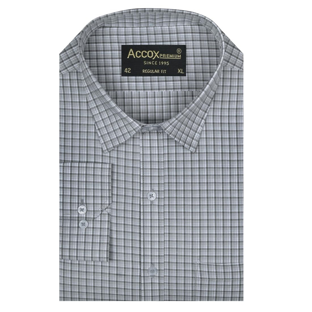 ACCOX Men's Breathable Cotton Full Long Sleeves Checkered Regular Fit Formal Shirt for Men (O_GCR400)