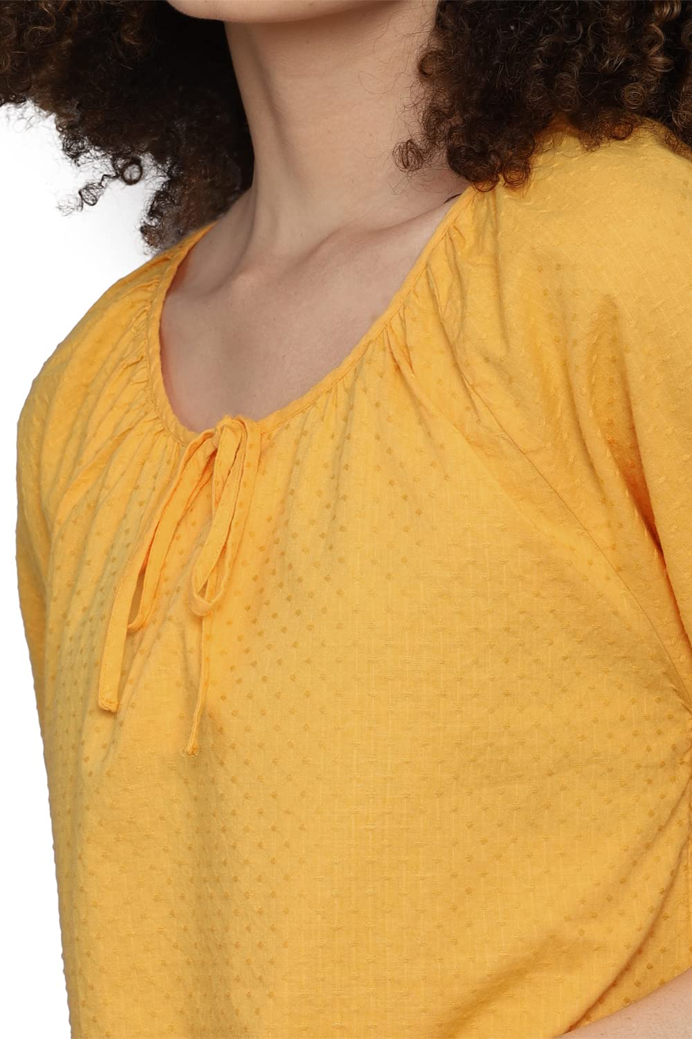 Allen Solly Women's Yellow Plain Short Sleeve Casual Shirt